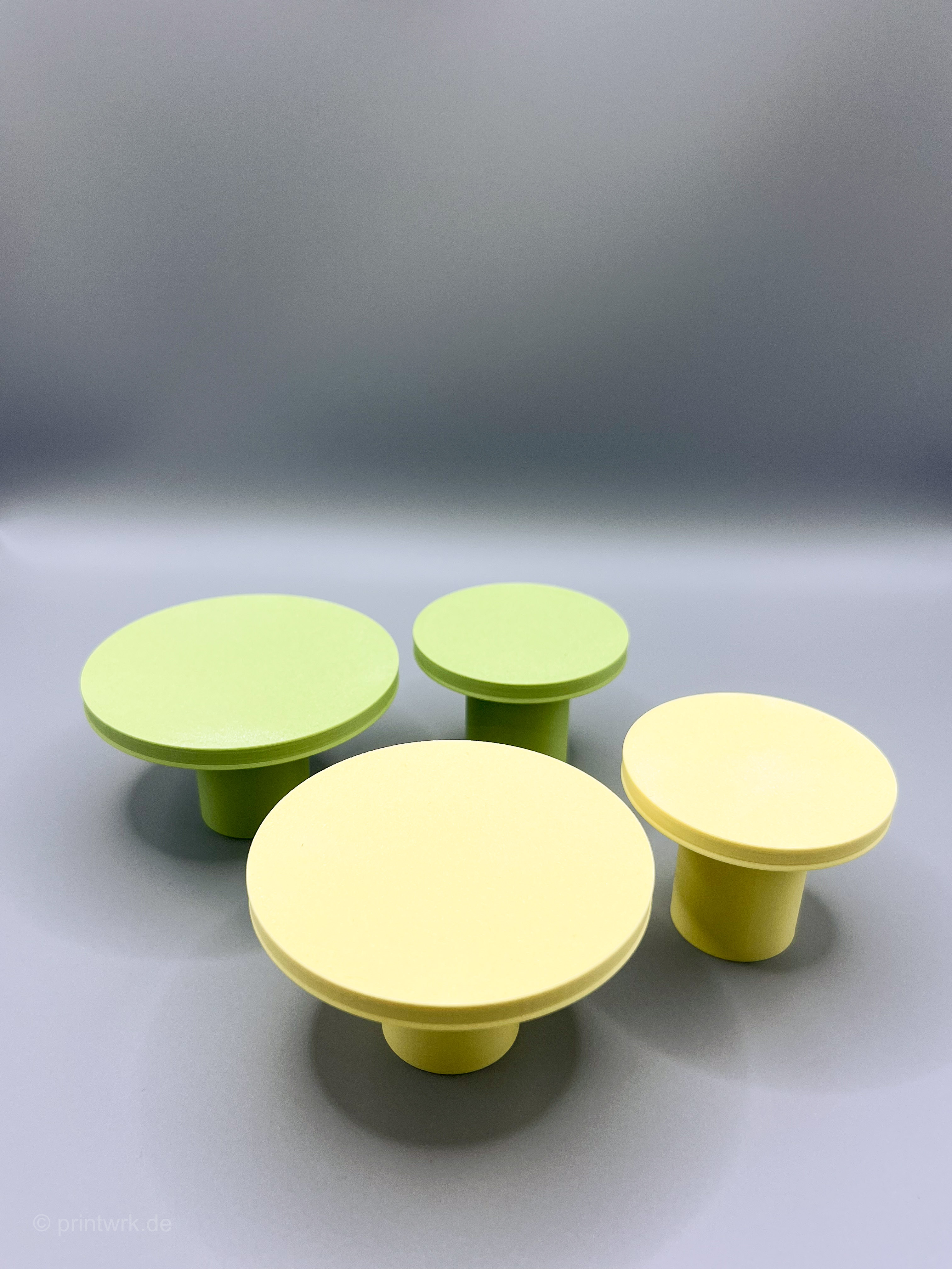 4er Bundle 3D-gedruckte Wandhaken Classic in Matcha Green & Almond Yellow (Ø 60 & 80 mm), modern und stabil